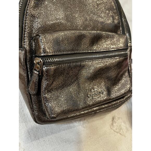 Coach Mini Charlie Backpack F35238 Metallic Gold Sparkle Crackle Leather - Picture 2 of 9